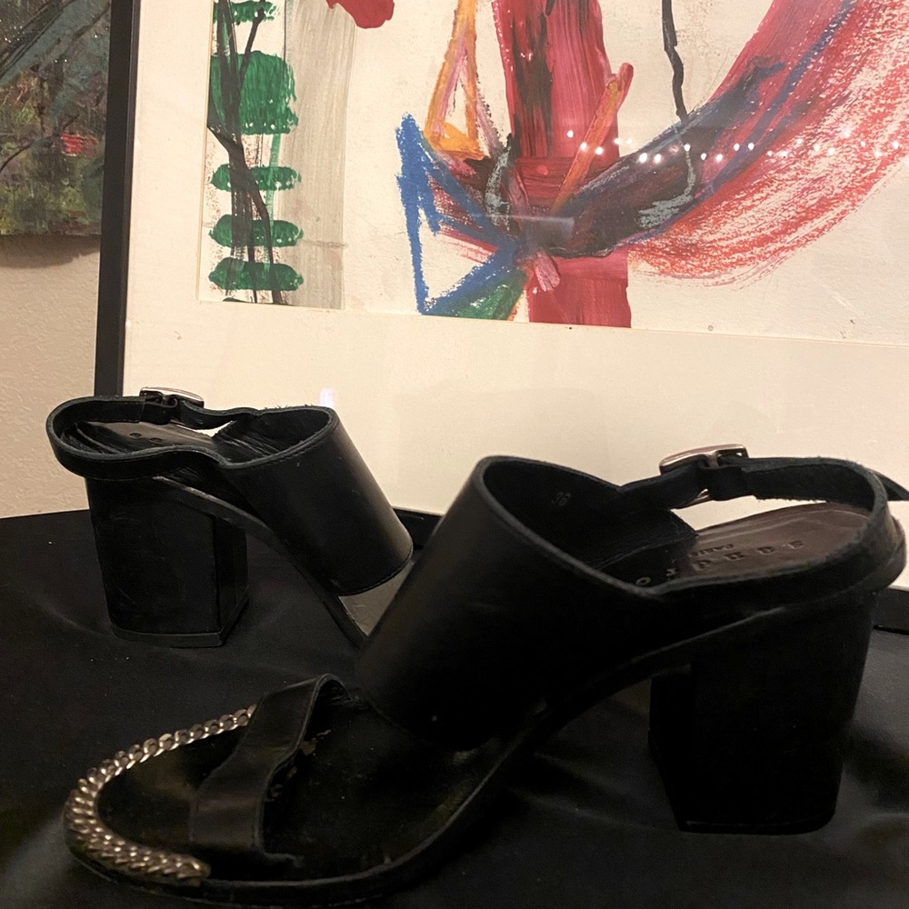 Black stacked heel Sandro Sandal